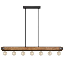 Layham Steel & Rubberwood Linear 7 Light Pendant